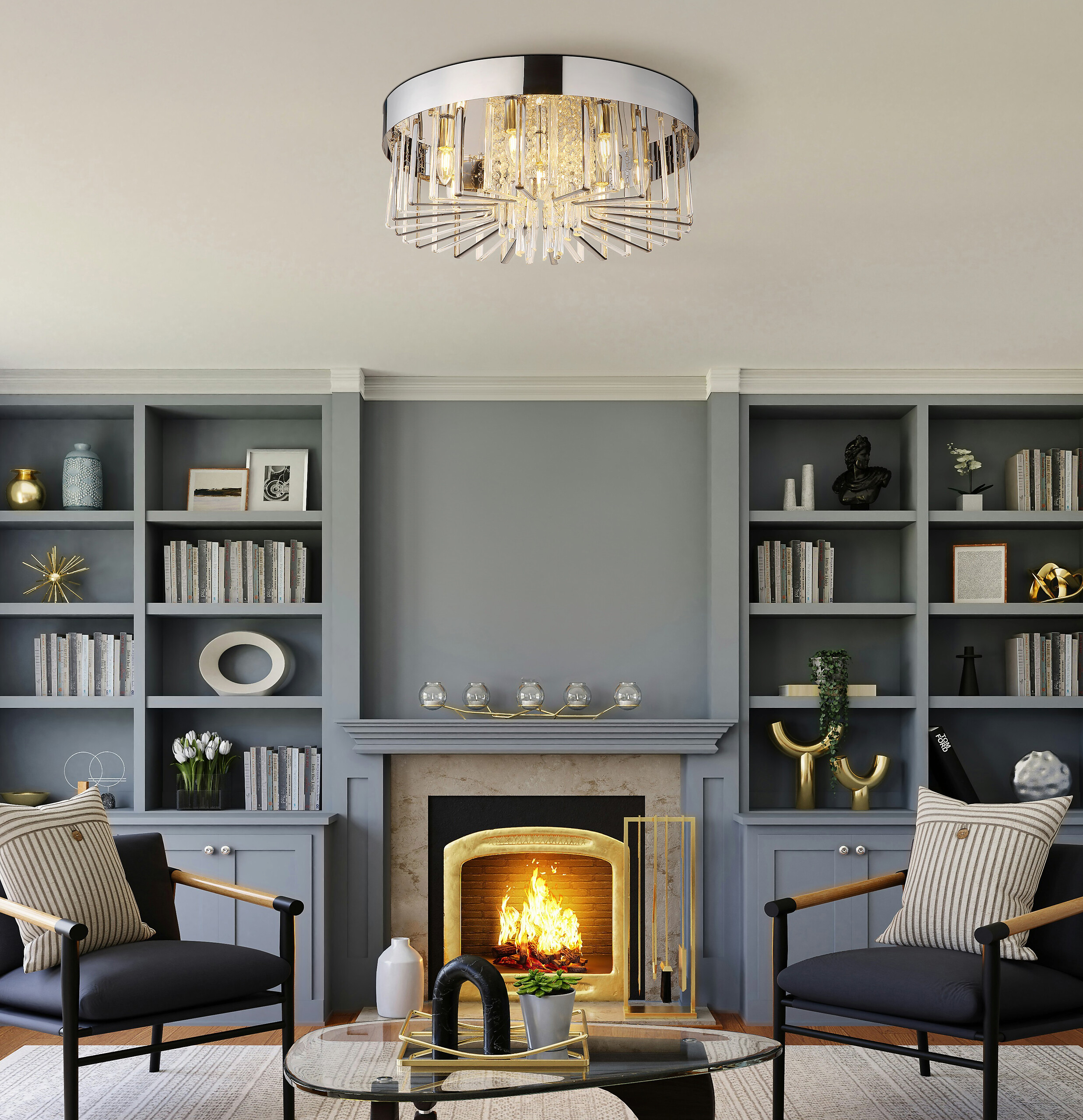 GLOBO Deckenleuchte Chrom klar Metall H/D: ca. 27x60 cm E14 8 Brennstellen