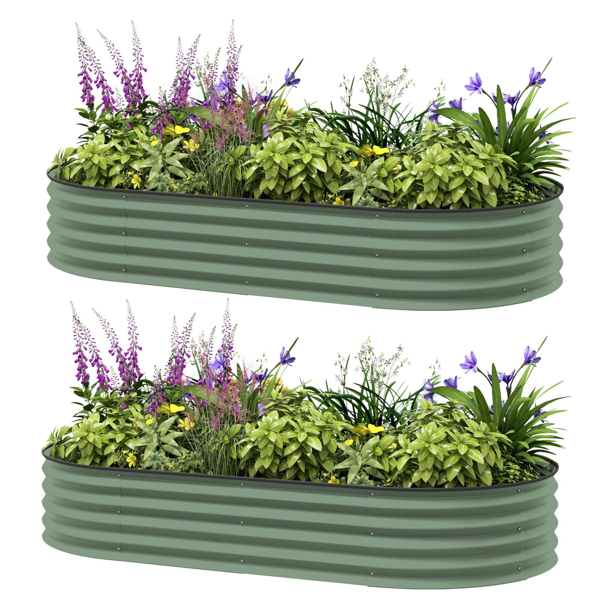 Outsunny Hochbeet 2er Set grün Stahl B/H/L: ca. 93x30x181 cm