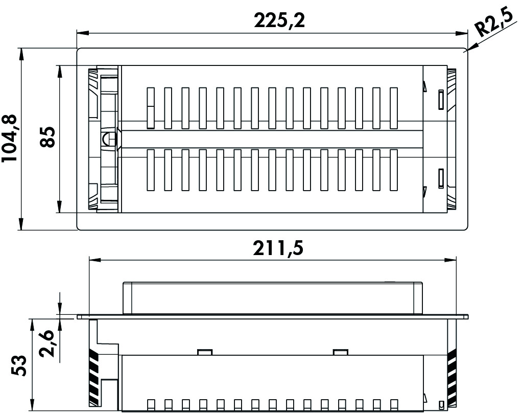 Naber Steckdosenelement Evoline BackFlip schwarz Kunststoff Edelstahl B/H/T: ca. 22,52x5,6x10,48 cm