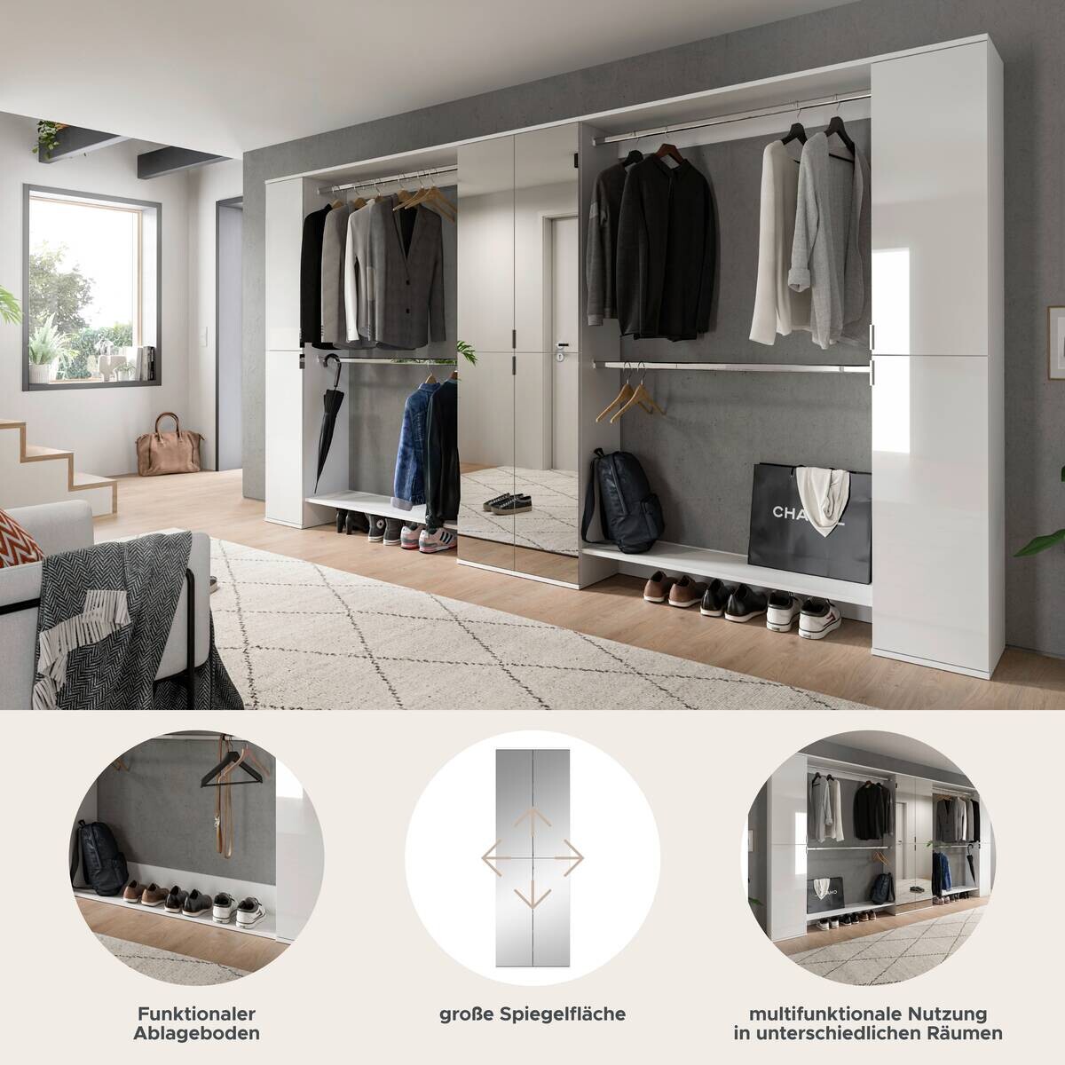 Garderobe PROJEKT X weiß weiß Hochglanz B/H/T: ca. 341x191x37 cm