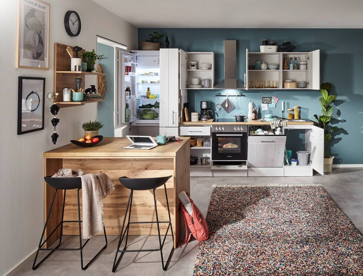 Respekta Inselküche Anton weiß Lärche Nachbildung B/H/T: ca. 310x211x60 cm