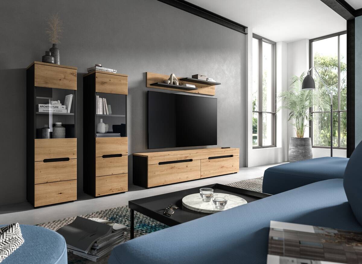 Wohnwand Canu basaltgrau Nachbildung Artisan Oak Nachbildung B/H/T: ca. 272x141x33 cm