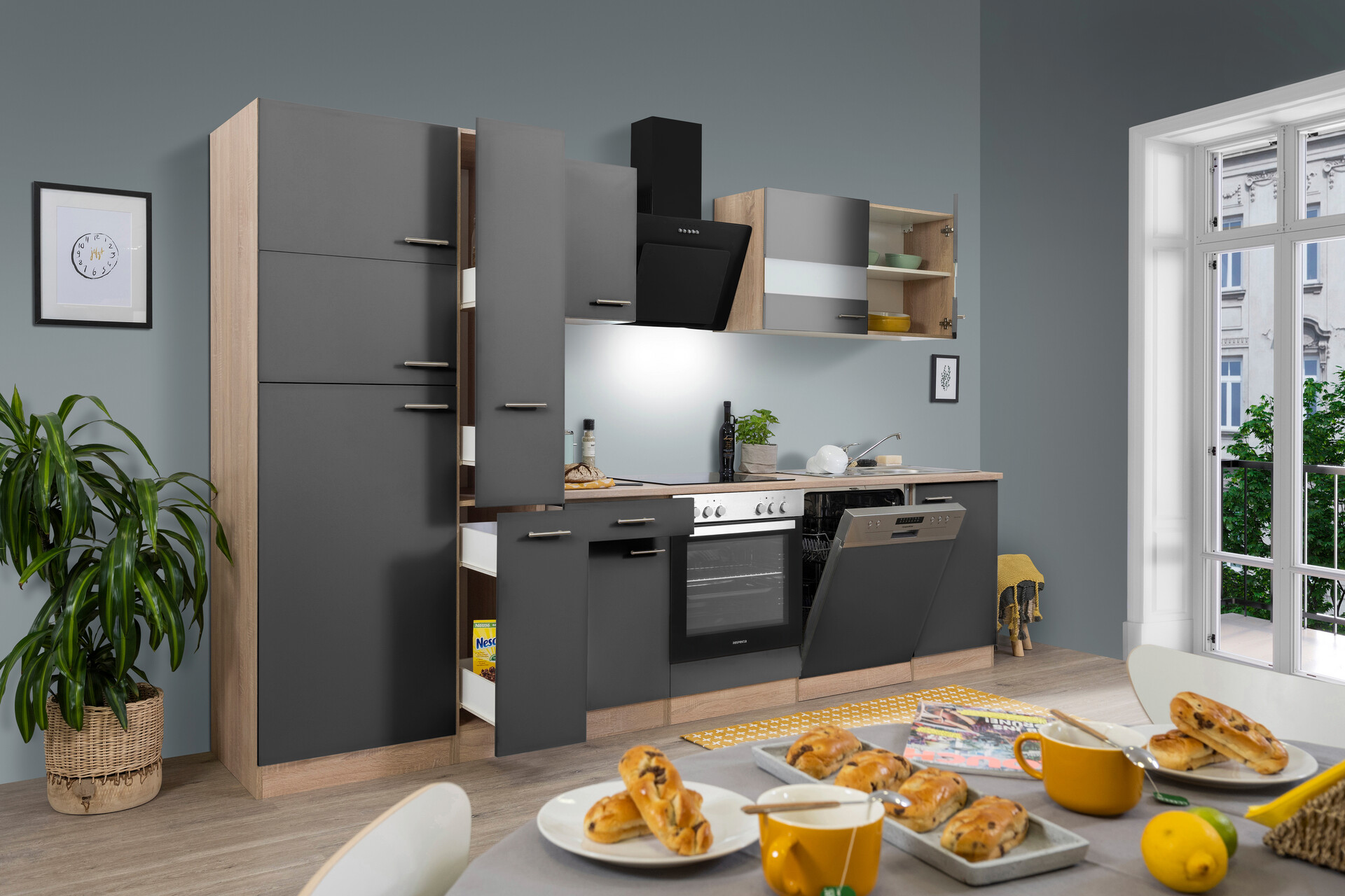 Respekta Küchenblock Economy grau matt B/H/T: ca. 310x200x60 cm