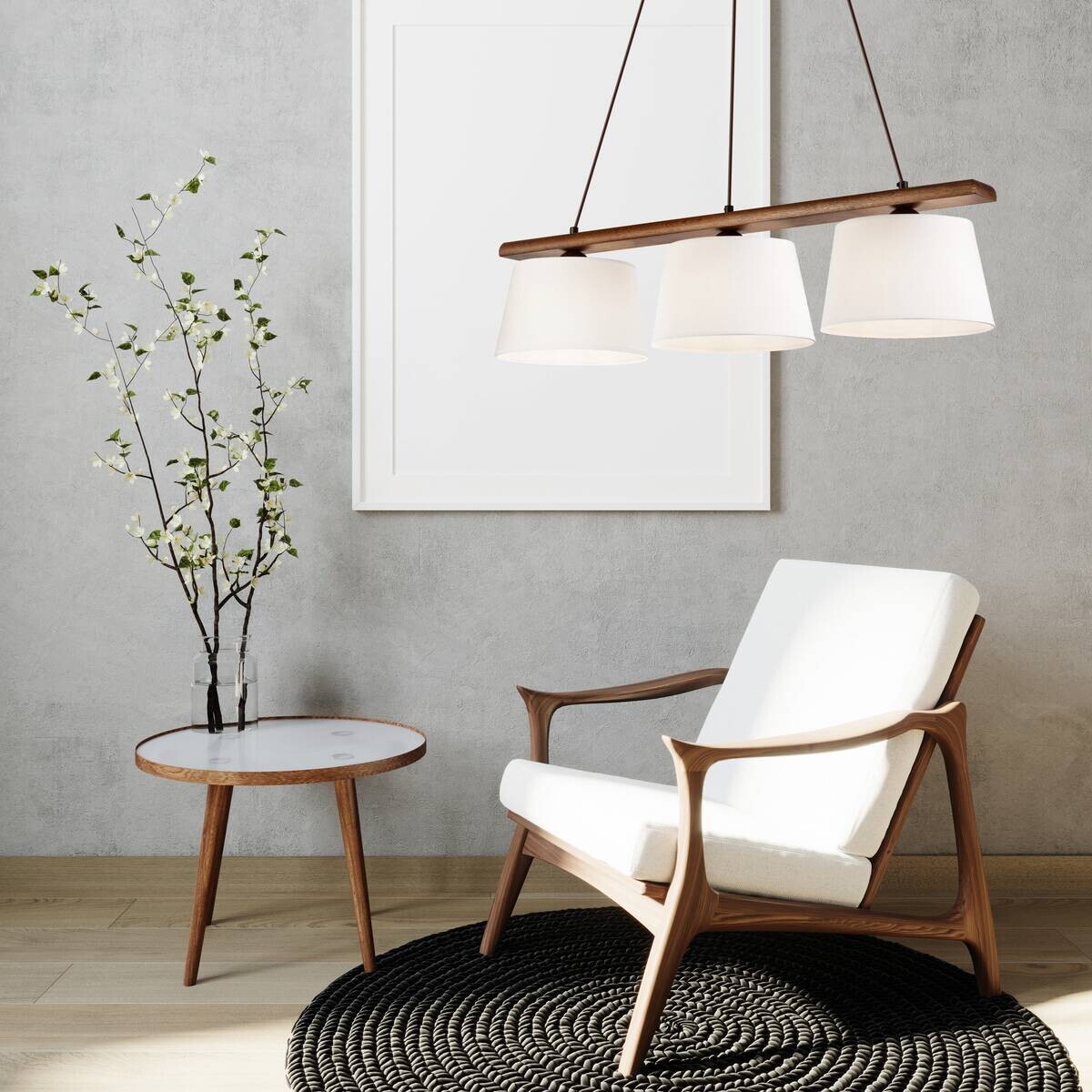 Lamkur Pendelleuchte AIDA 35185 Eiche Stoff Holz Stahl H/L: ca. 89x90 cm E27 3 Brennstellen