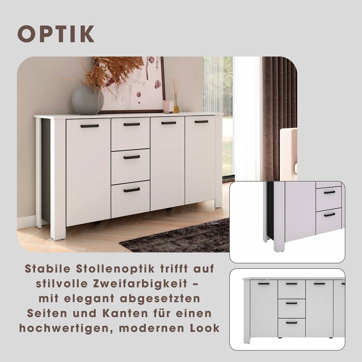 Sideboard FARO weiß schwarz B/H/T: ca. 160x84x40 cm