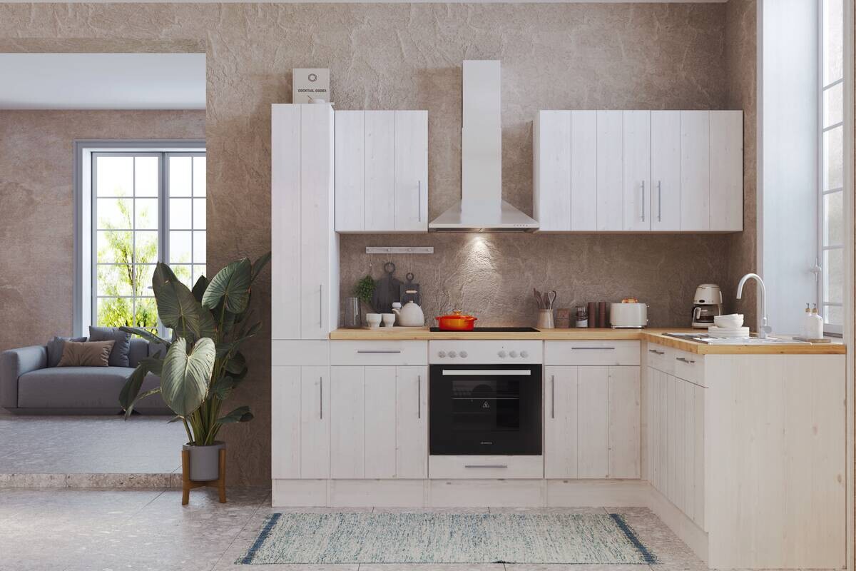 Respekta Winkelküche BERPL250LHWC weiß Lärche Nachbildung B/H/T: ca. 250x211x172 cm