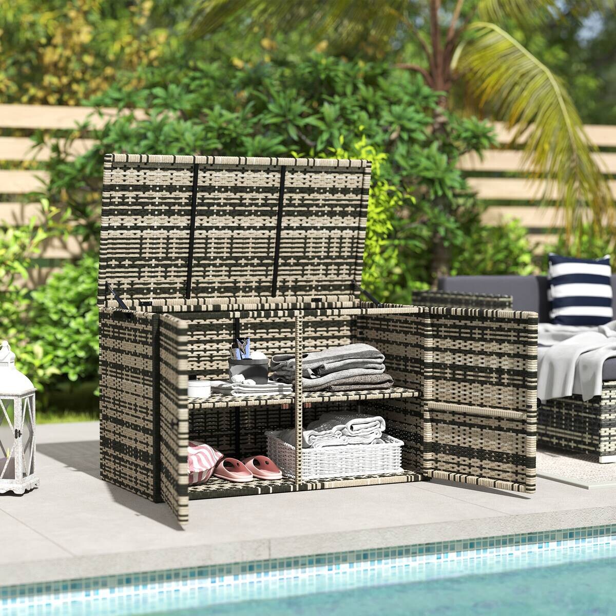Outsunny Rattan-Auflagenbox grau Polyethylen B/H/L: ca. 57x69x118 cm