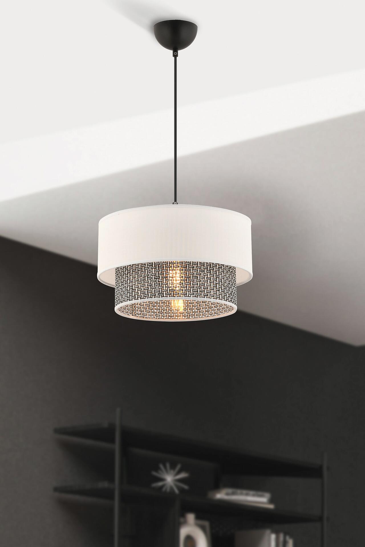 Opviq Pendelleuchte Echo grau weiß Baumwolle B/H/T/L/D: ca. 30x65x30x30x30 cm E27 1 Brennstellen