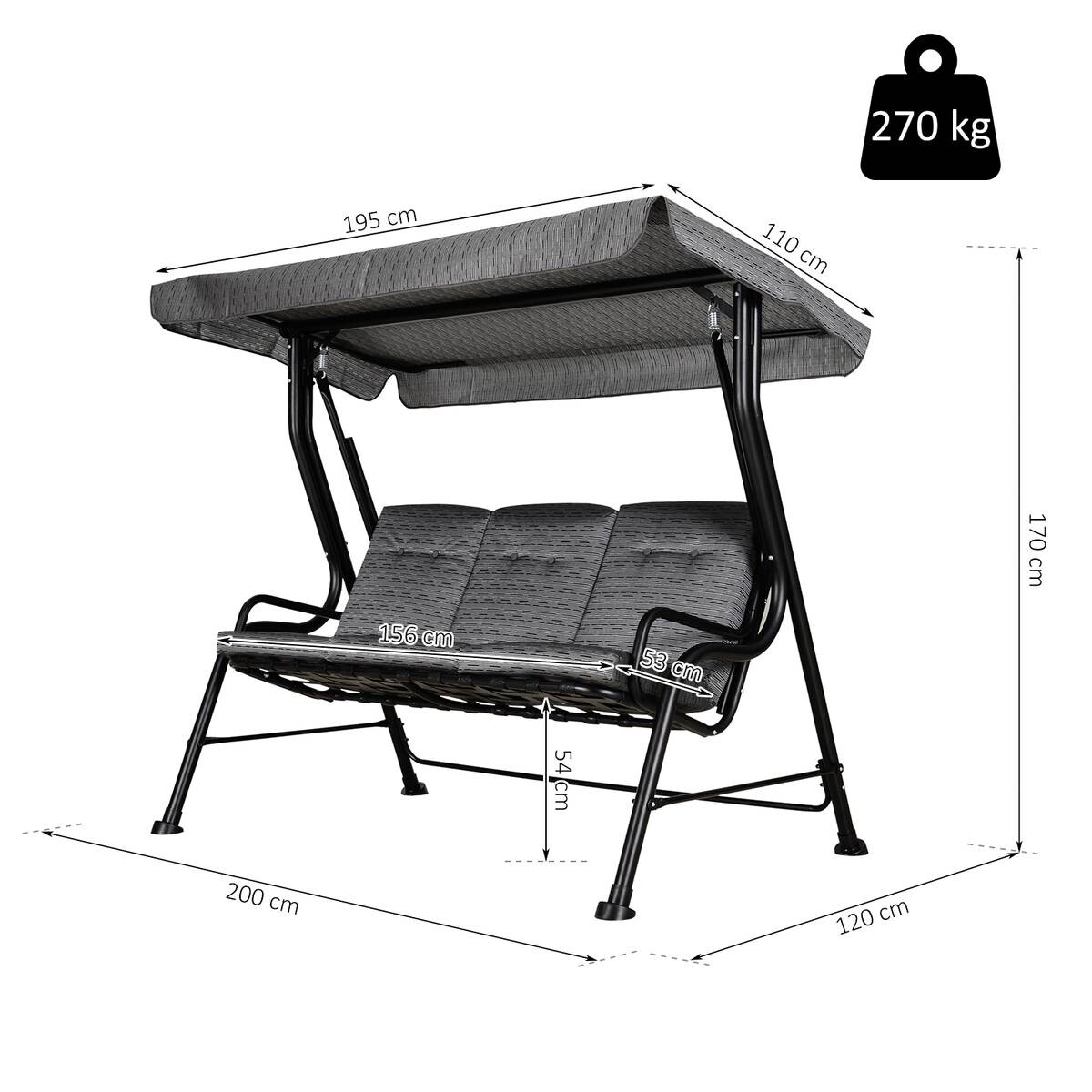 Outsunny Hollywoodschaukel schwarz Stahl B/H/T: ca. 200x170x120 cm