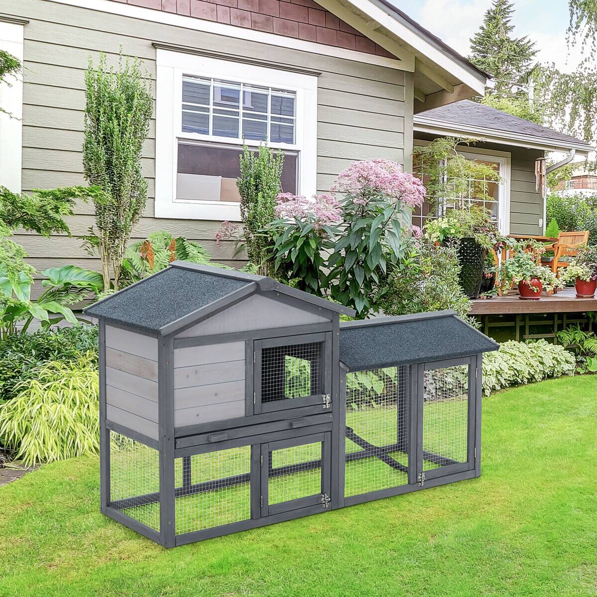 PawHut Kleintierstall grau Holz B/H/L: ca. 54x84x147 cm
