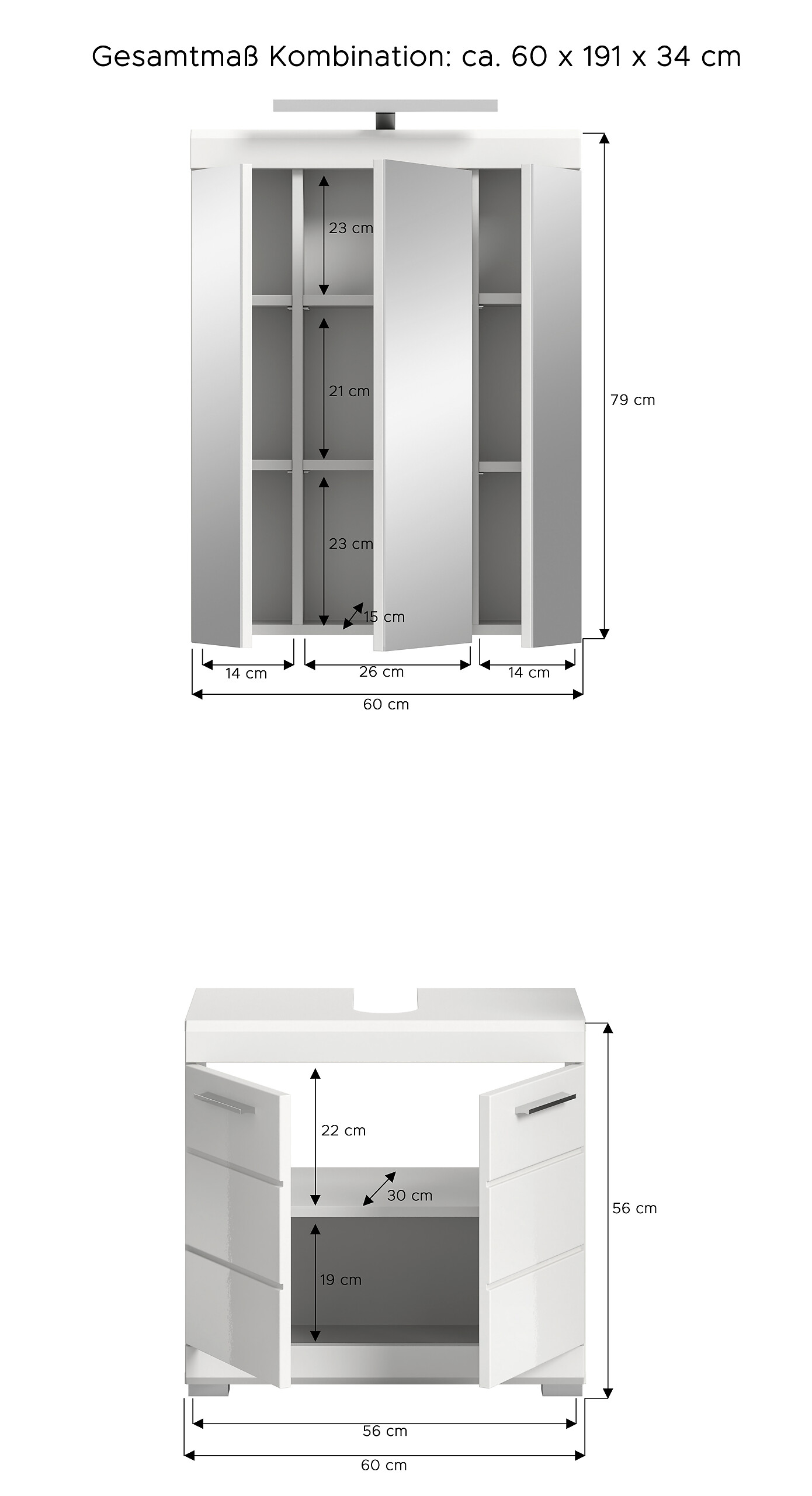 Badezimmer-Set Scout weiß weiß Hochglanz B/H/T: ca. 60x191x34 cm