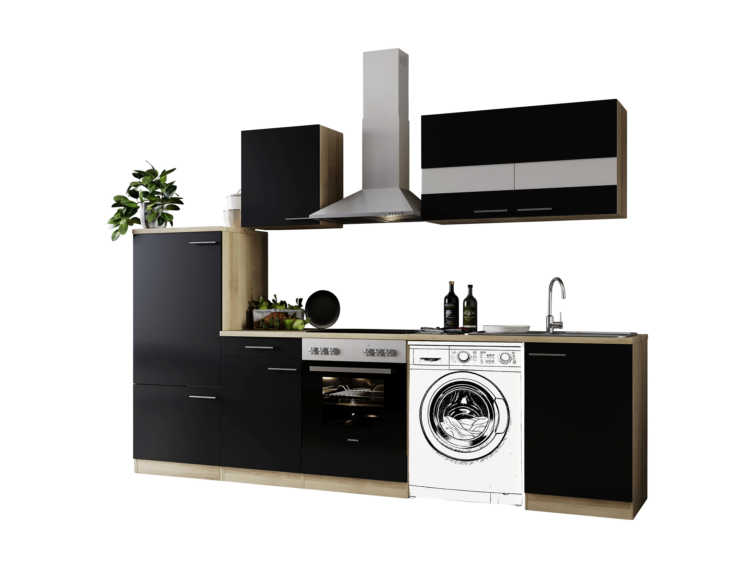 Respekta Küchenblock Merle schwarz B/H/T: ca. 280x200x60 cm