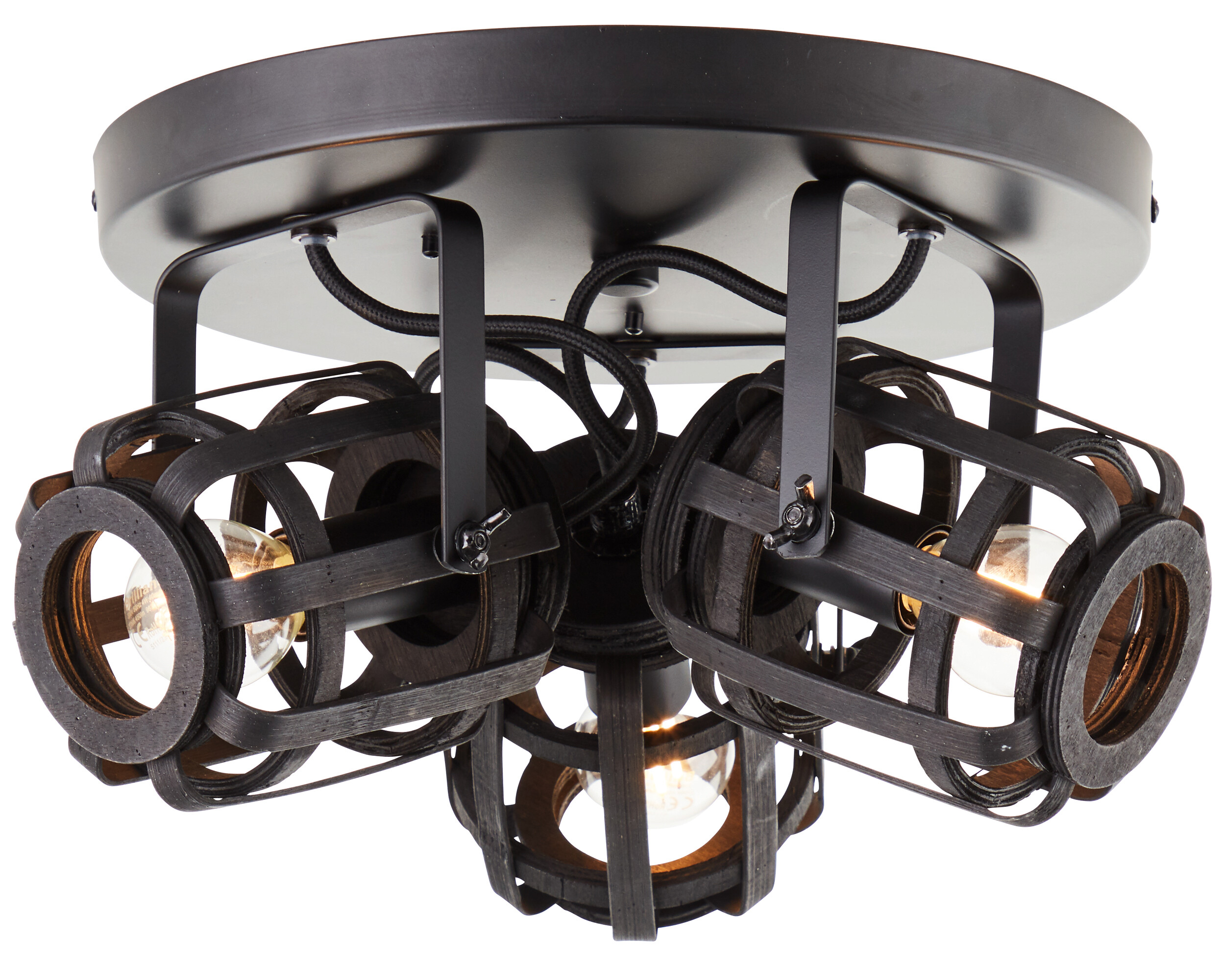 Brilliant Spot Woodrow 99403/76 natur schwarz Metall Bambus B/H/T/D: ca. 34x20x34x34 cm E14 3 Brennstellen