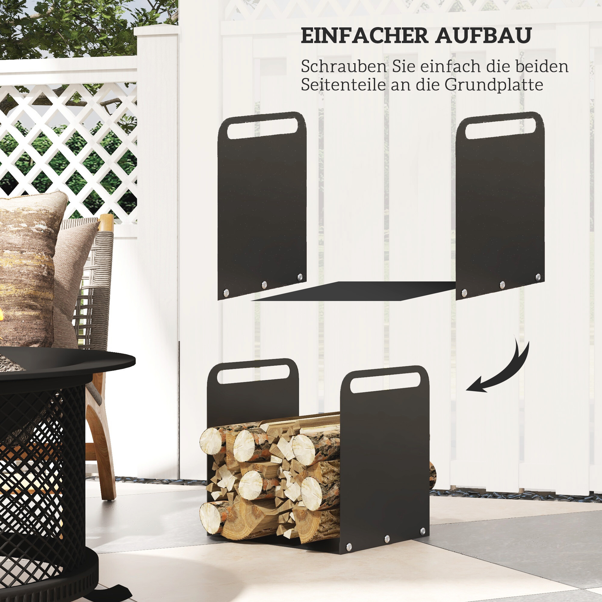 Outsunny Kaminholzregal schwarz B/H/L: ca. 30x36x36,5 cm