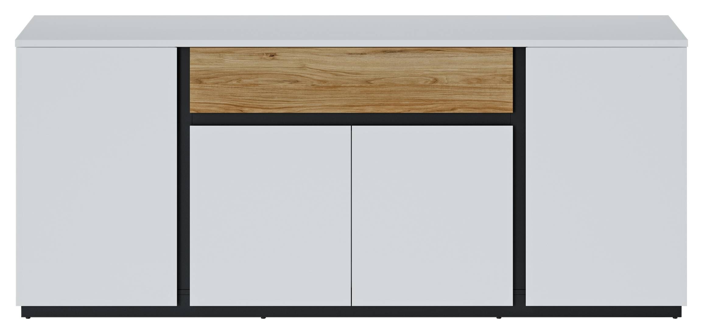 Sideboard Novena weiß Eiche Catania Nachbildung schwarz matt B/H/T: ca. 209x87x40 cm