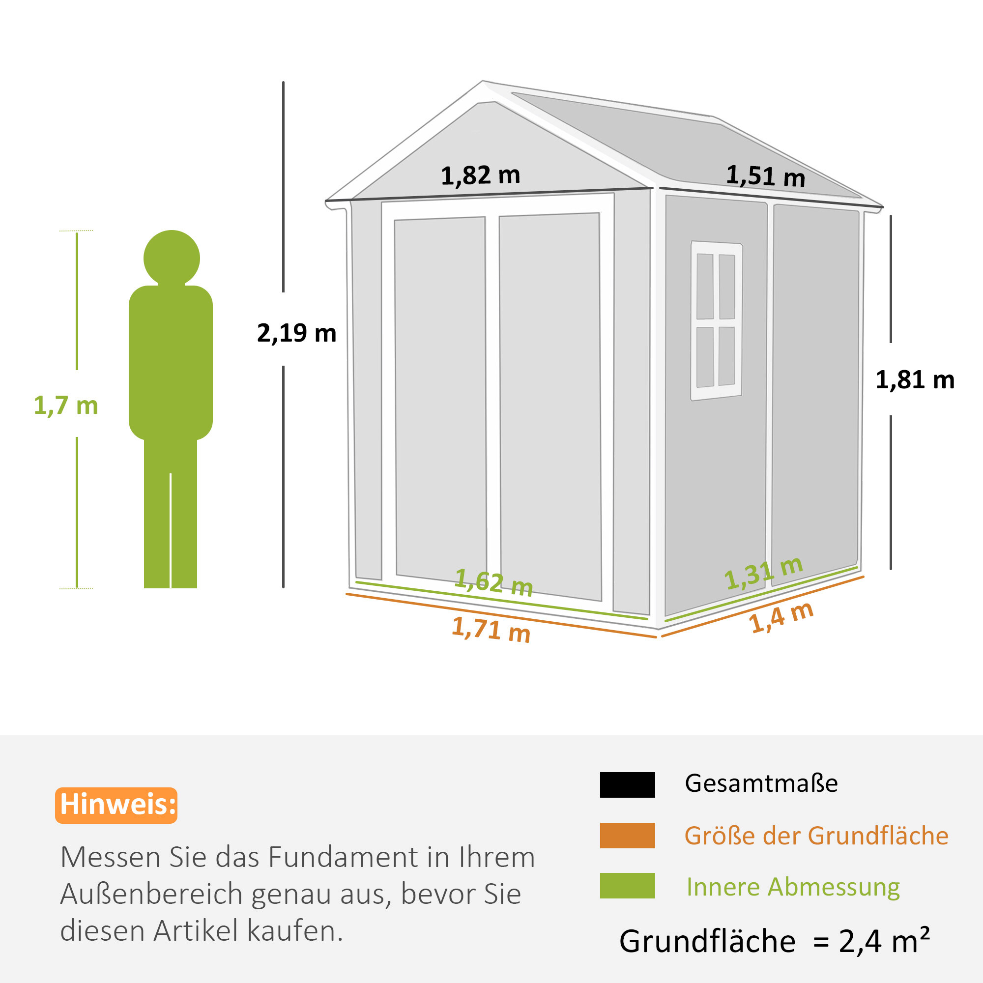 Outsunny Gartenhaus grau B/H/L: ca. 151x219x182 cm