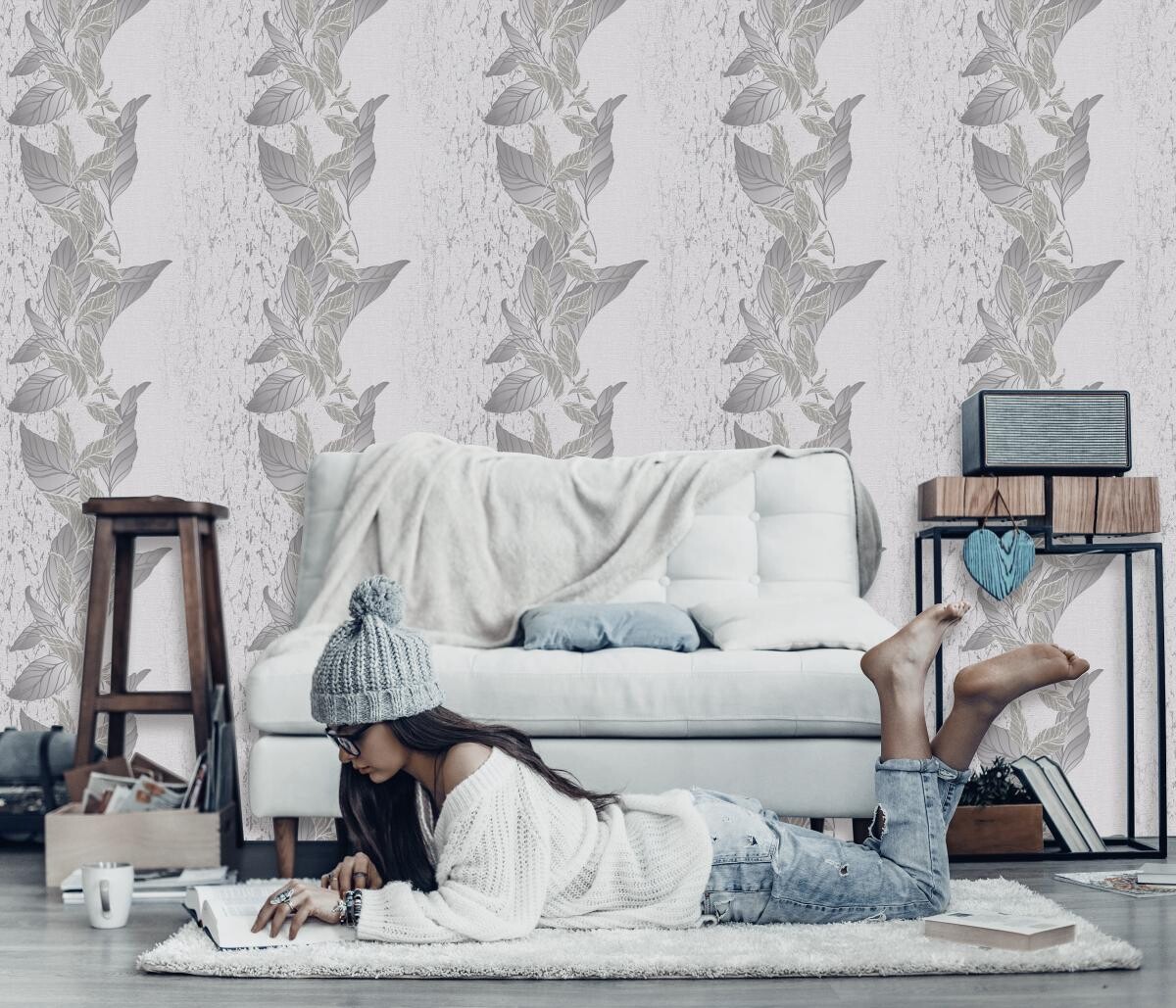 Vliestapete Floral grau B/L: ca. 53x1005 cm