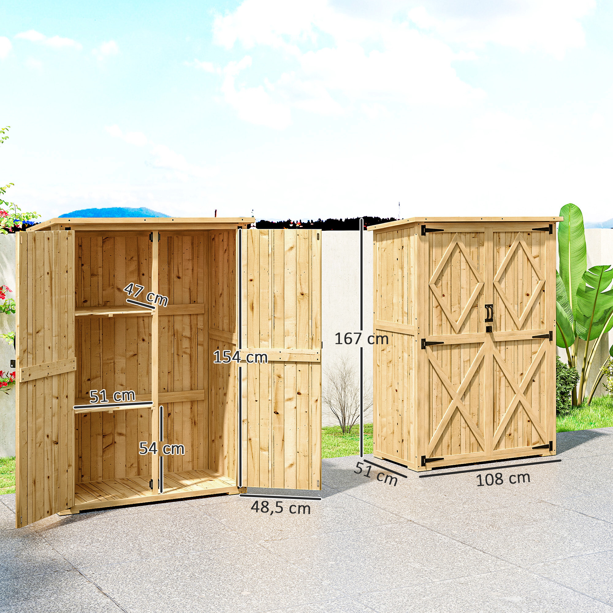 Outsunny Gartenschrank Holzoptik Holz B/H/L: ca. 57x167x116,5 cm