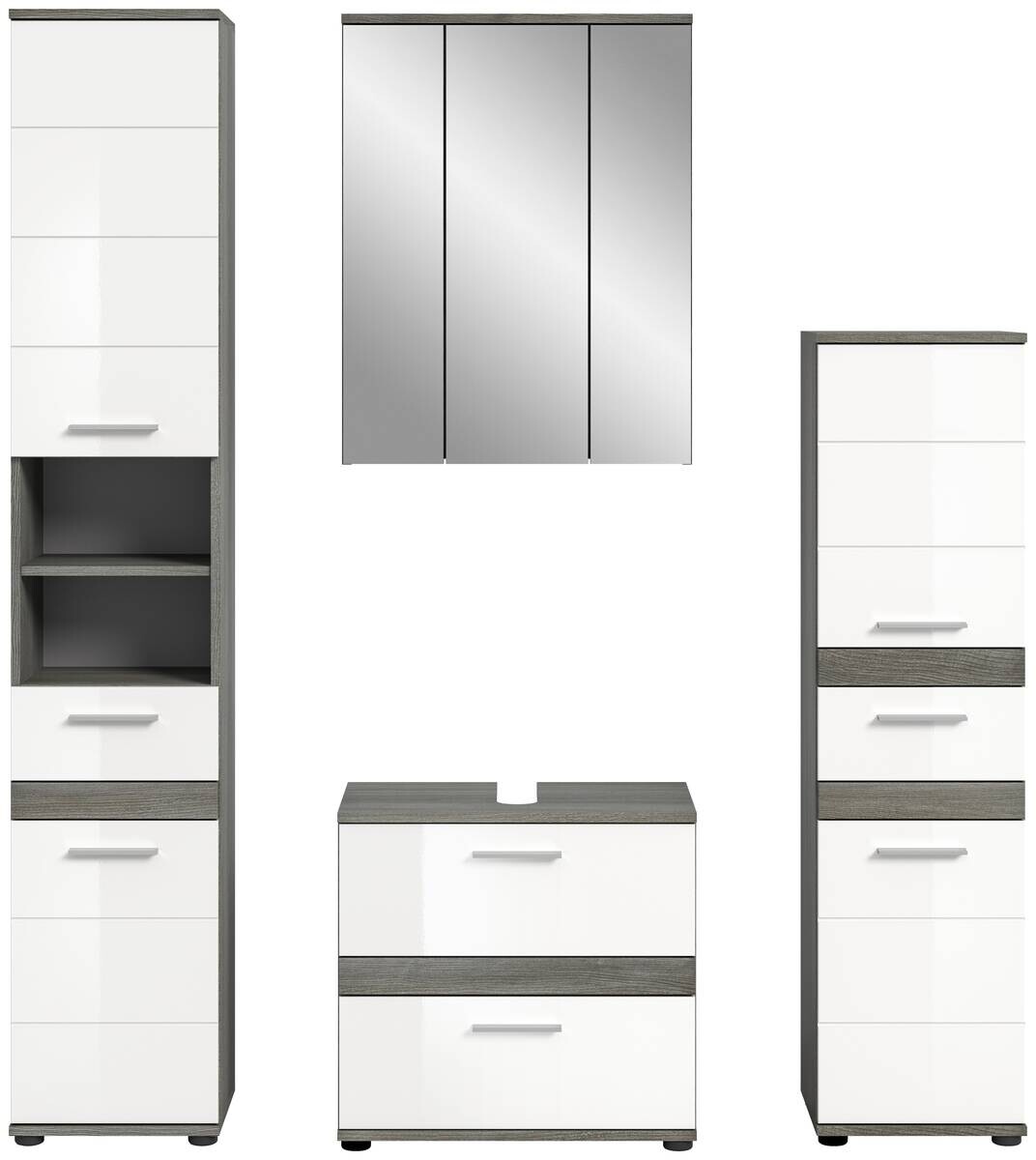 Badezimmer-Set BLAKE Rauchsilber Nachbildung weiß Hochglanz B/H/T: ca. 160x191x34 cm