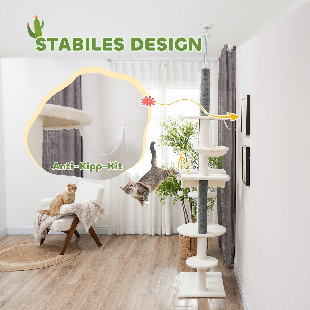 PawHut Kratzbaum weiß Polyester B/H/L: ca. 44x255x60 cm