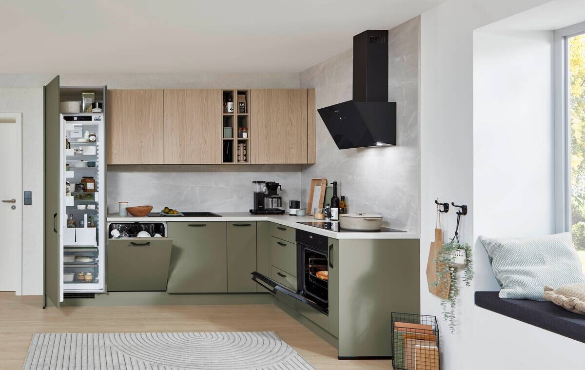 nobilia Winkelküche Senso olive Lack Premium Matt B/H/T: ca. 280x224x205 cm