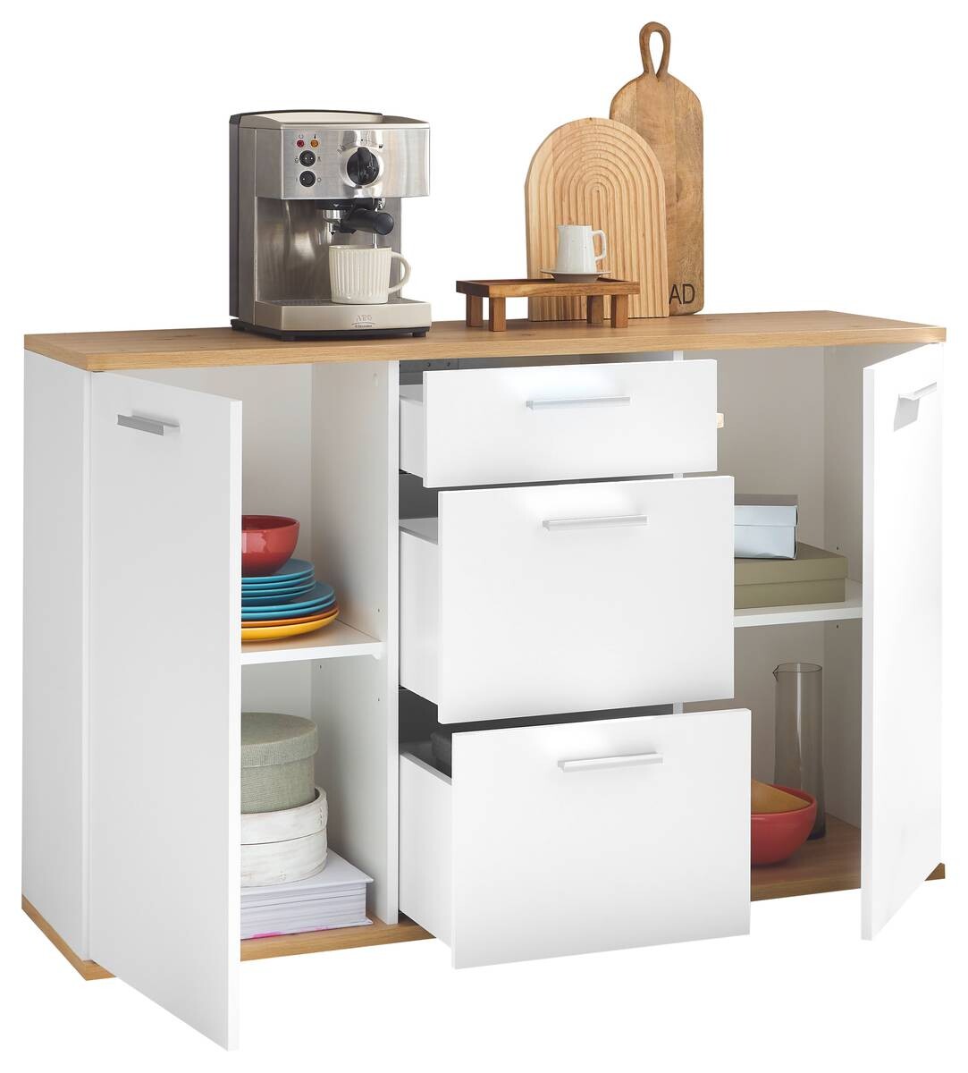 Kommode BC 1035 weiß Eiche Artisan Nachbildung B/H/T: ca. 135x86x38 cm