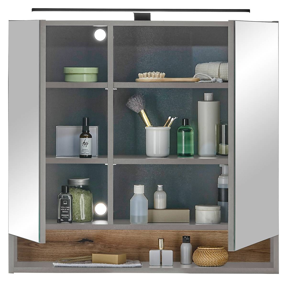 Spiegelschrank Denver grau matt Eiche Evoke Coast Nachbildung B/H/T: ca. 80x75x22 cm