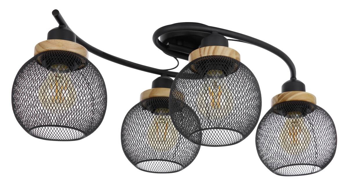 GLOBO Deckenleuchte Pablo mattschwarz natur Metall Holz B/H/T: ca. 60x22x35 cm