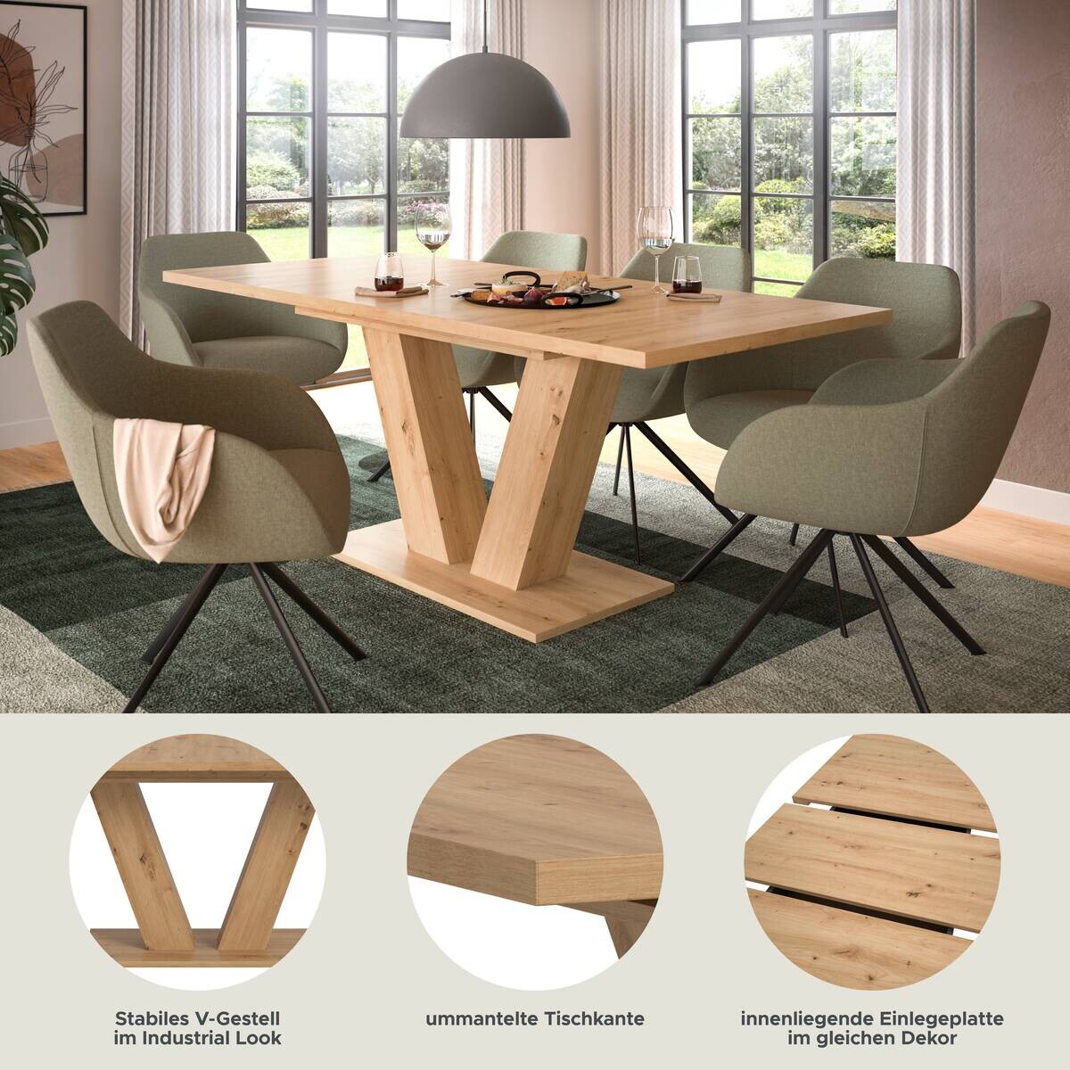 Esstisch MOTION Artisan Oak Nachbildung B/H/T: ca. 150x76x90 cm