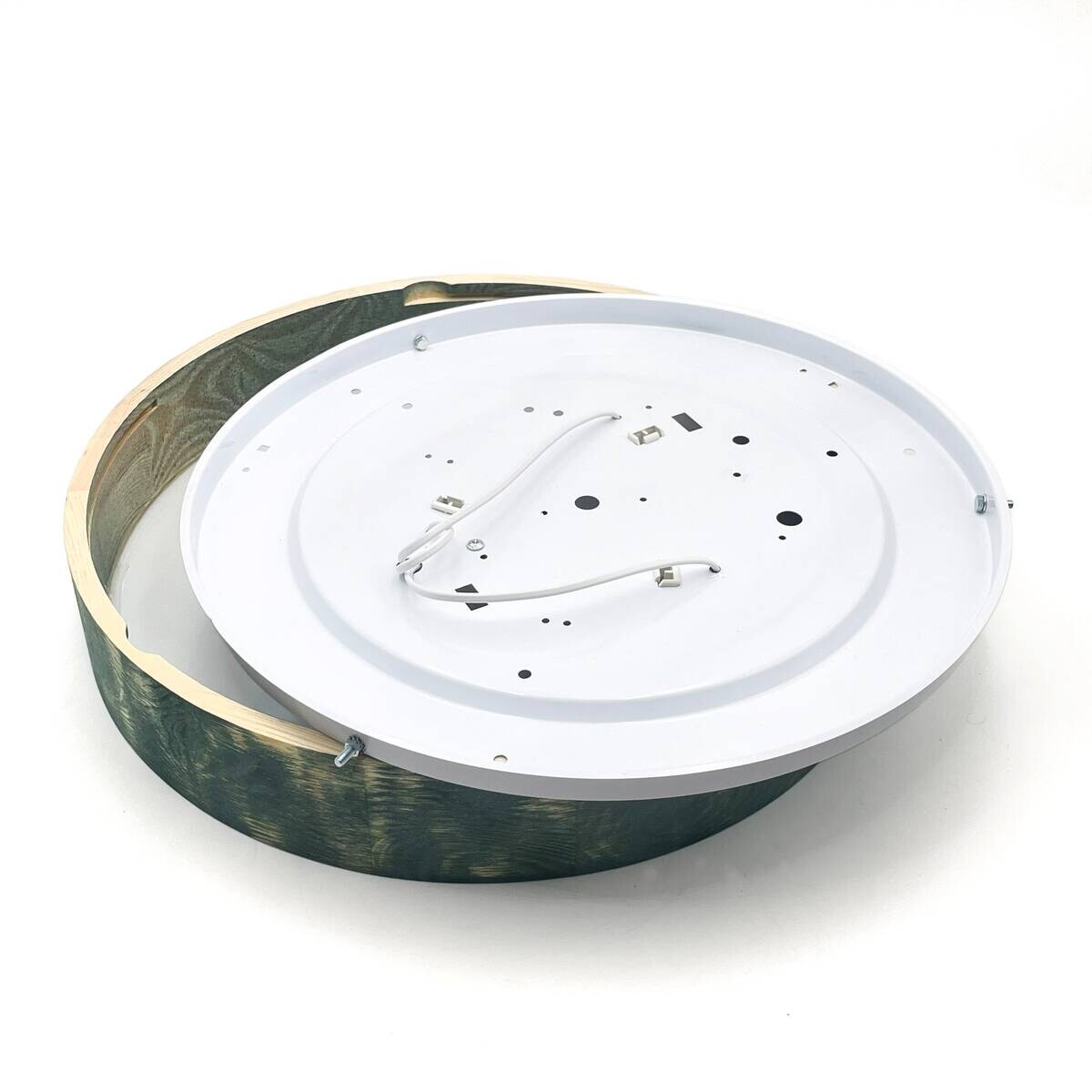 Lamkur Deckenleuchte hellbraun grün Glas Holz B/H/L: ca. 48x48x10 cm 3 Brennstellen