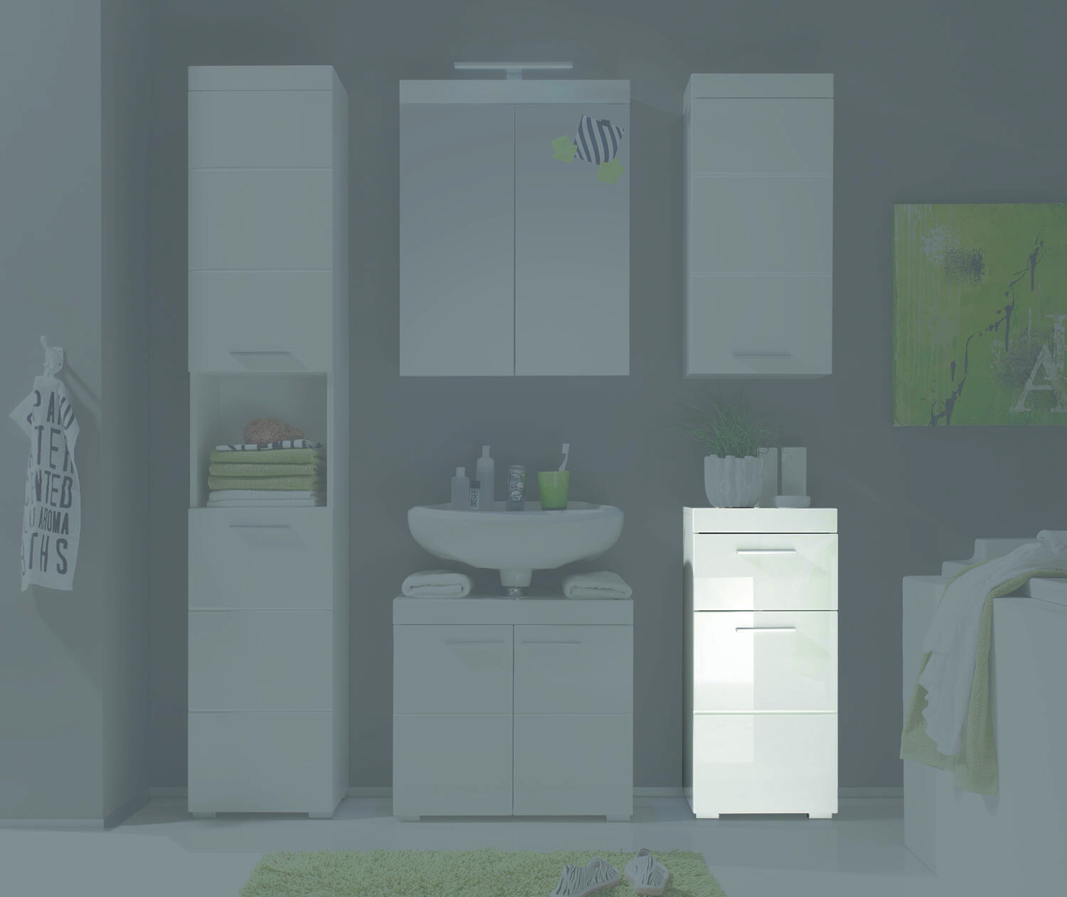 Badkommode Amanda weiß weiß Hochglanz B/H/T: ca. 37x79x31 cm