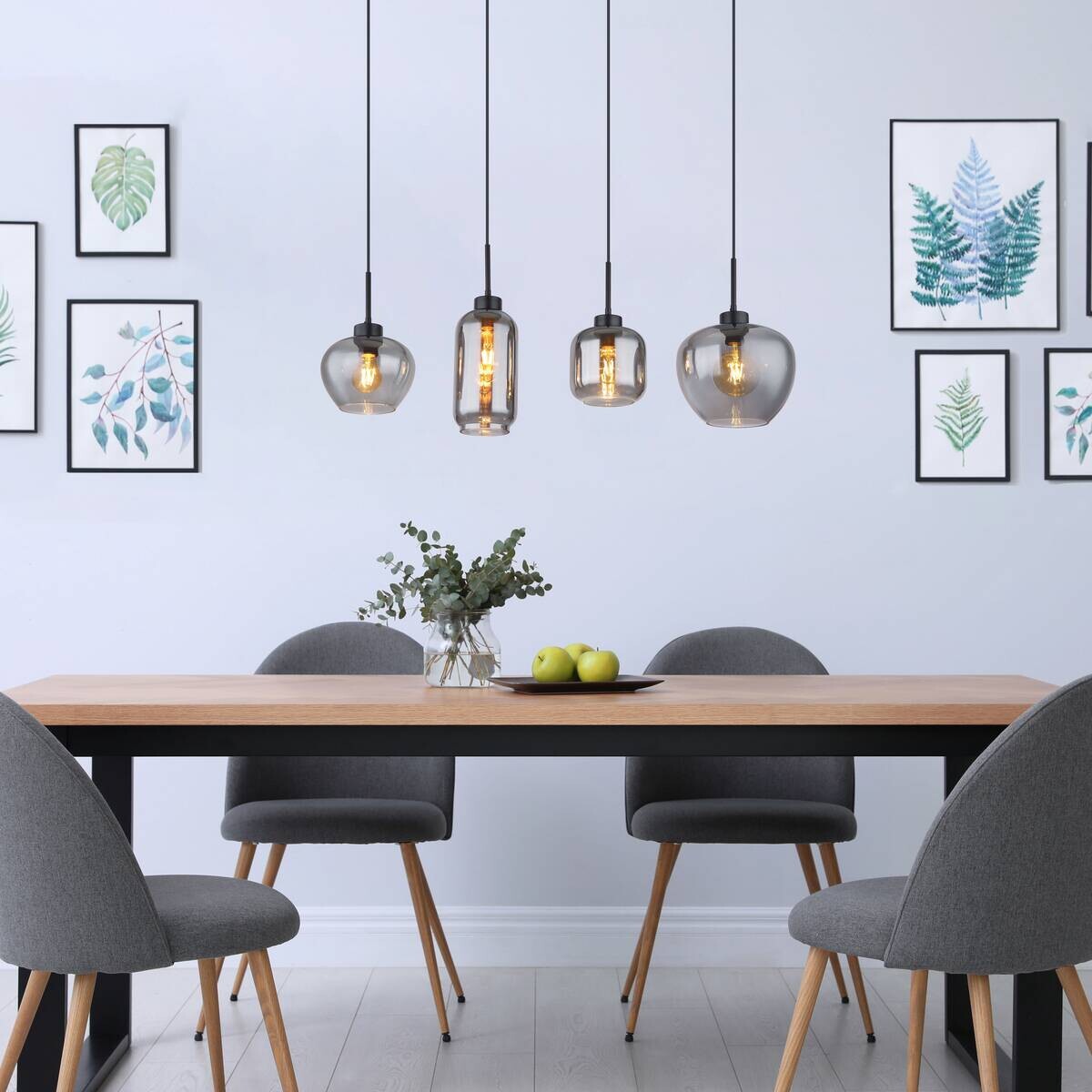 GLOBO Pendelleuchte schwarz Metall B/H/T: ca. 24x120x99,5 cm E27 4 Brennstellen