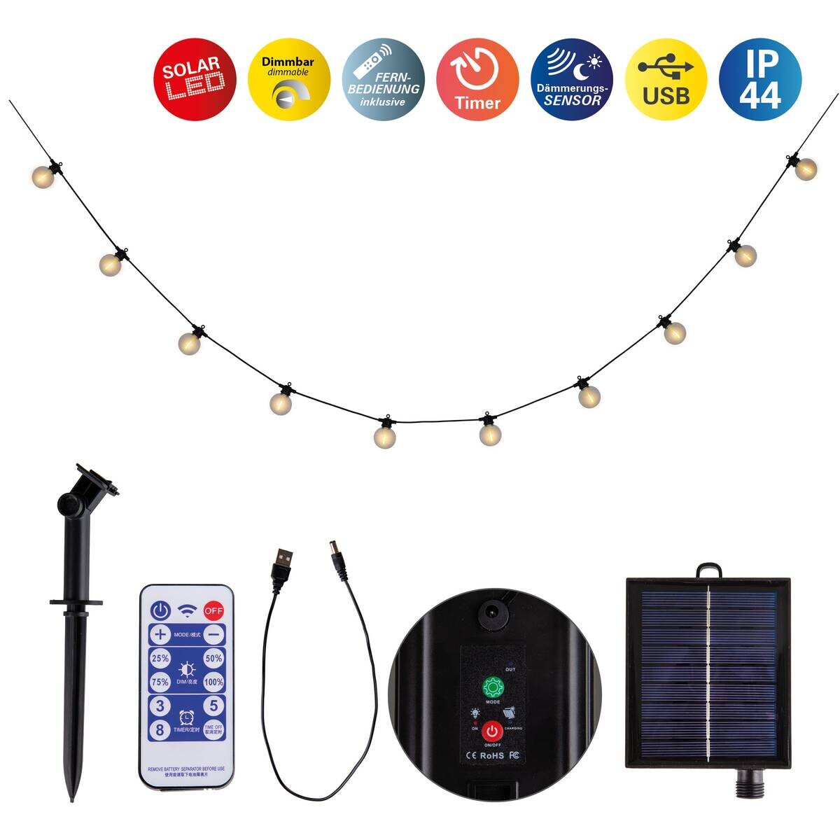 Solarleuchte 5314770 warmweiß Kunststoff B/H/T: ca. 7,5x7,5x1000 cm