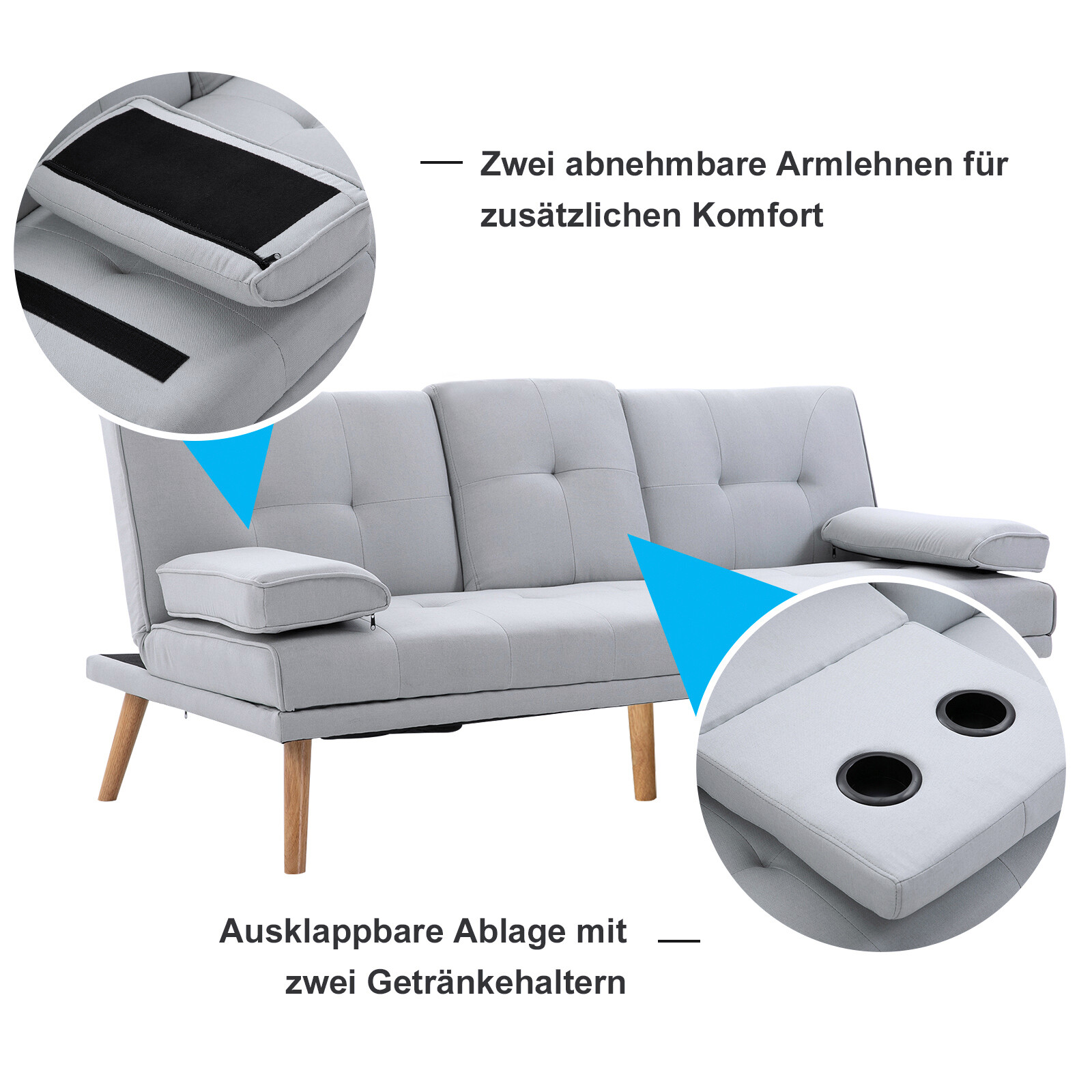 HOMCOM Schlafsofa 833-663 hellgrau B/H/T: ca. 181x78x77 cm