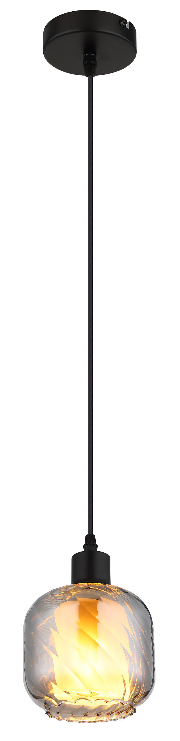 GLOBO Pendelleuchte Rauch mattschwarz Metall Glas H/D: ca. 120x14 cm E27 1 Brennstellen