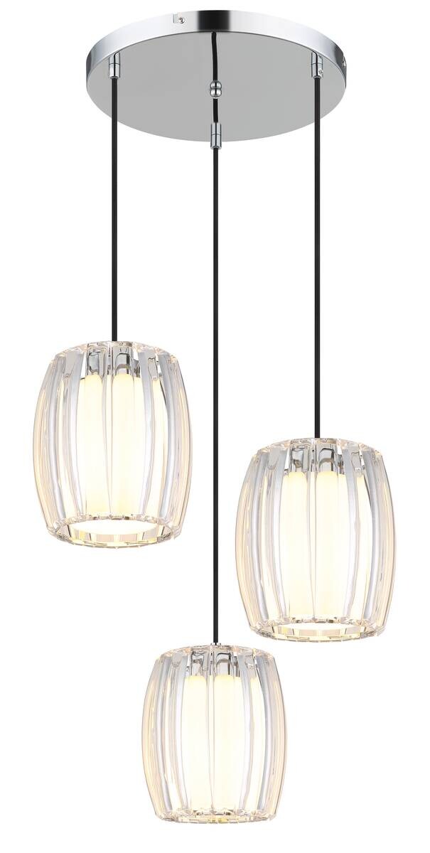 GLOBO Pendelleuchte Opal schwarz Chrom Metall Textil Glas H/D: ca. 120x40,5 cm E27 3 Brennstellen