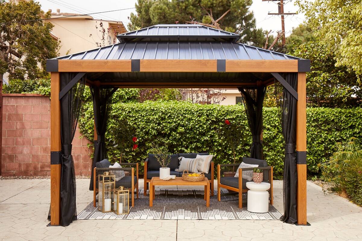 Sojag Pavillon Fontana braun Aluminium B/H/L: ca. 364,3x310x298 cm