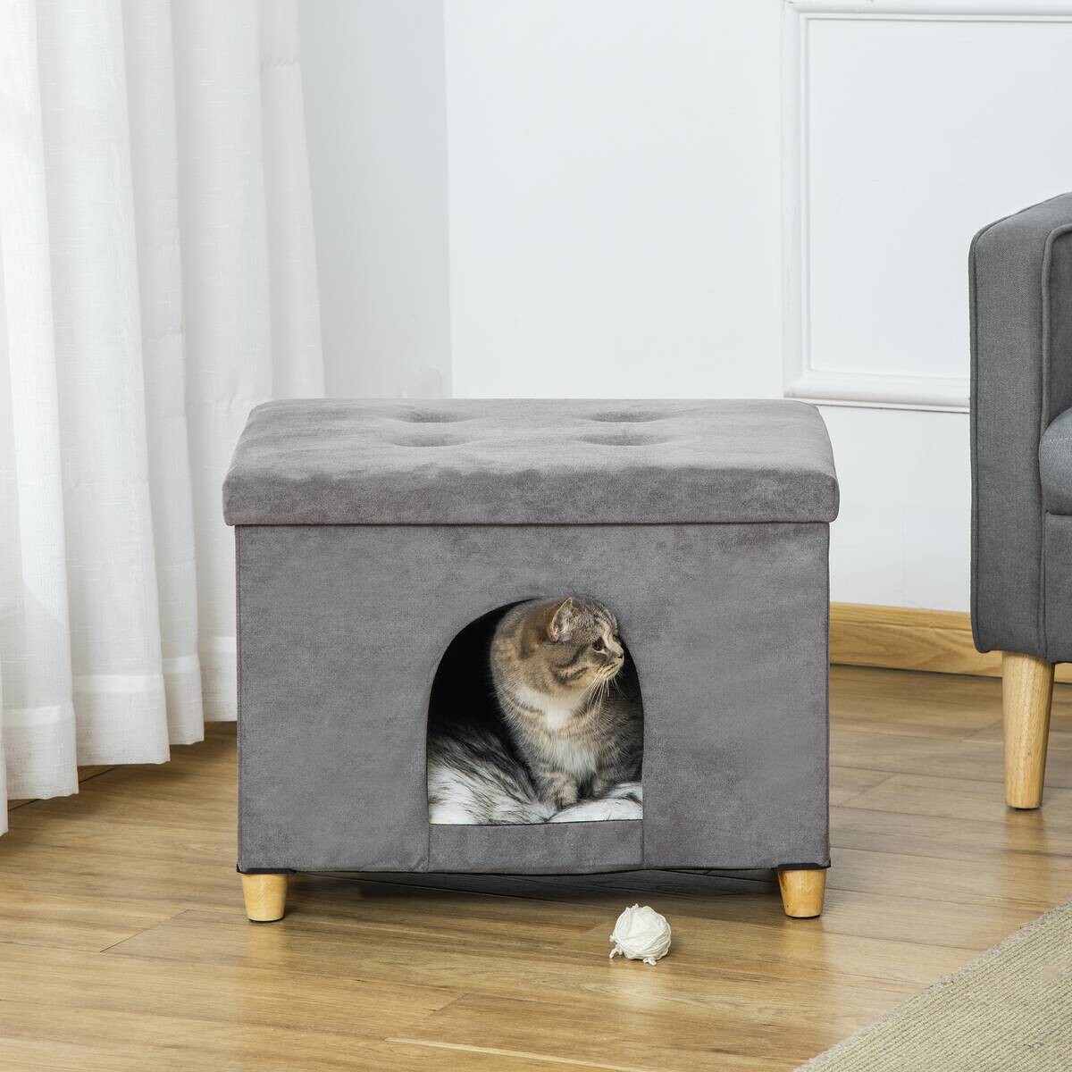 PawHut Katzenhaus grau Polyester B/H/L: ca. 45x44,5x60 cm