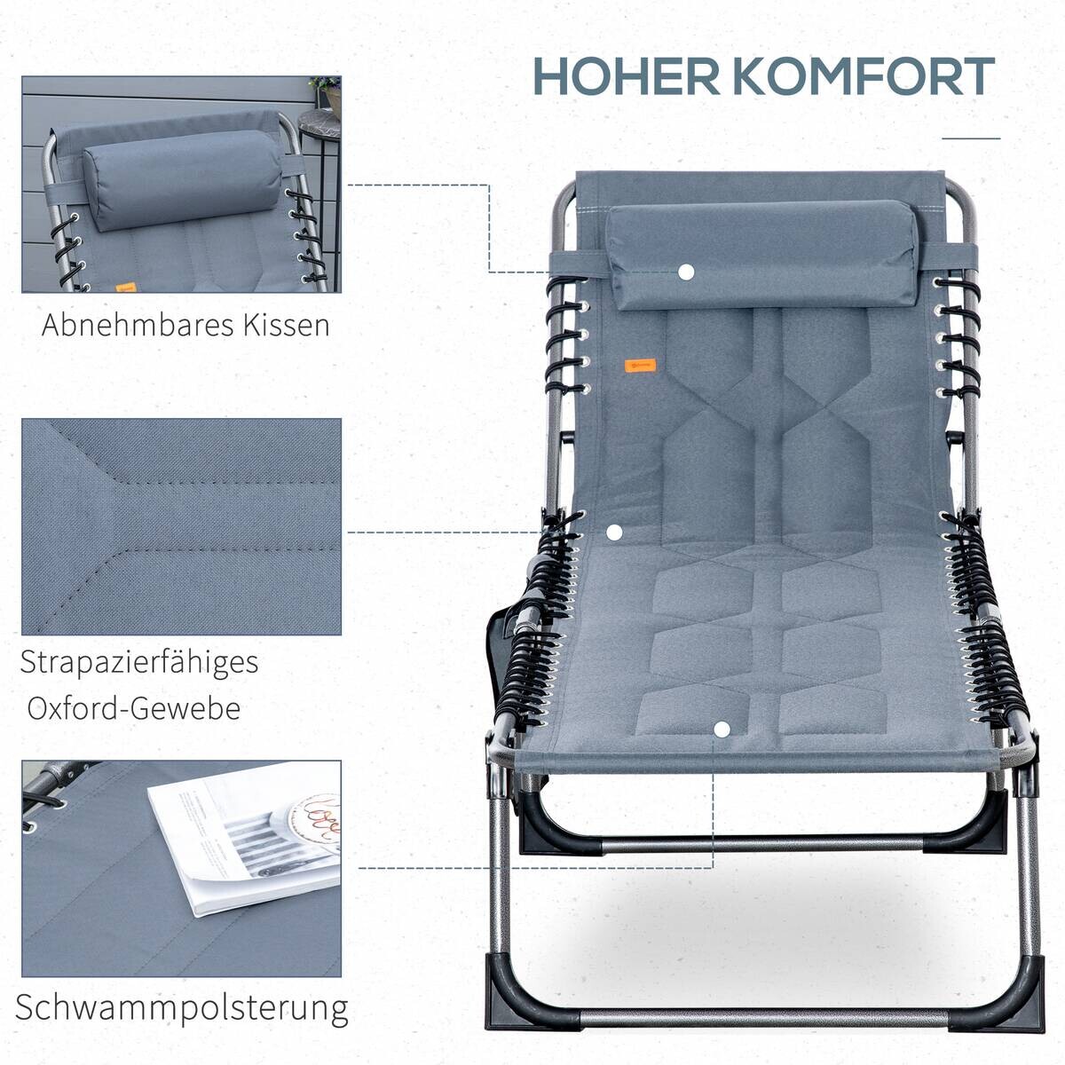 Outsunny Sonnenliege grau Stahl B/H/L: ca. 57x30x188 cm