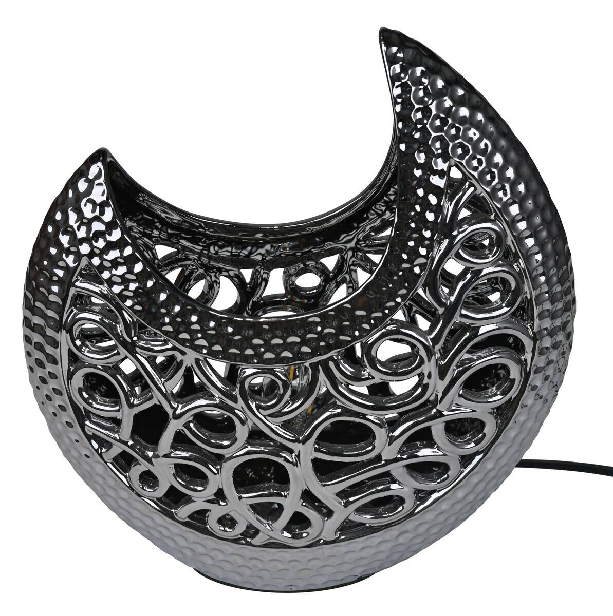 POCOline Keramik_Tischleuchte Adelina silber Keramik B/H/L: ca. 16x36x30 cm E14 1 Brennstellen