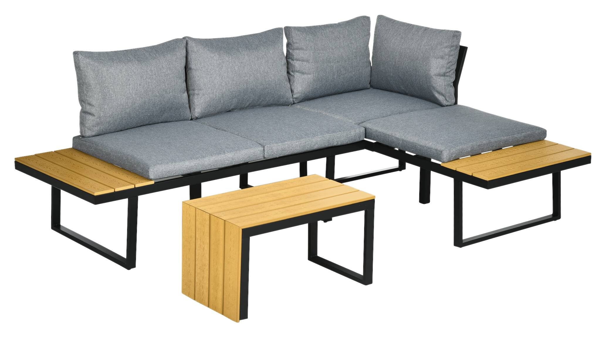 Outsunny Gartensitzgruppe hellgrau Aluminium B/H/L: ca. 78x72x150 cm