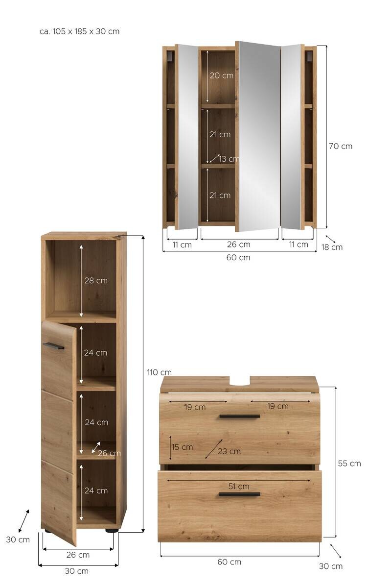 Badezimmer-Set Ice Artisan Oak Nachbildung B/H/T: ca. 105x185x30 cm