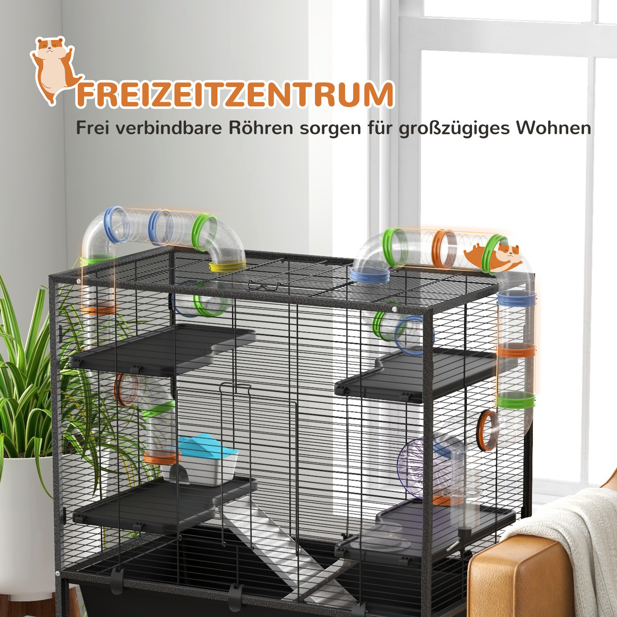 PawHut Hamsterkäfig schwarz Kunststoff B/H/L: ca. 46x109x82 cm