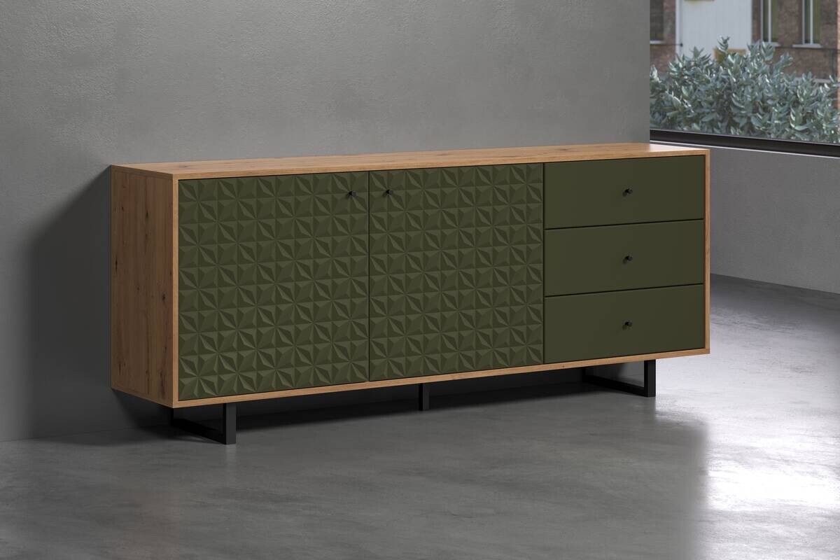 Sideboard Sentra Eiche Artisan Nachbildung grün dunkel B/H/T: ca. 183x75x40 cm