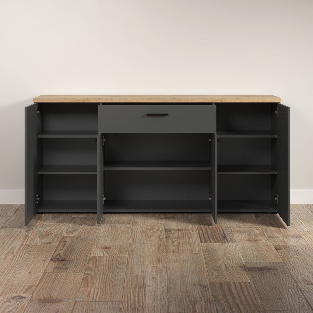 Sideboard Baggio Eiche Evoke Coast Nachbildung anthrazit B/H/T: ca. 180x85x42 cm