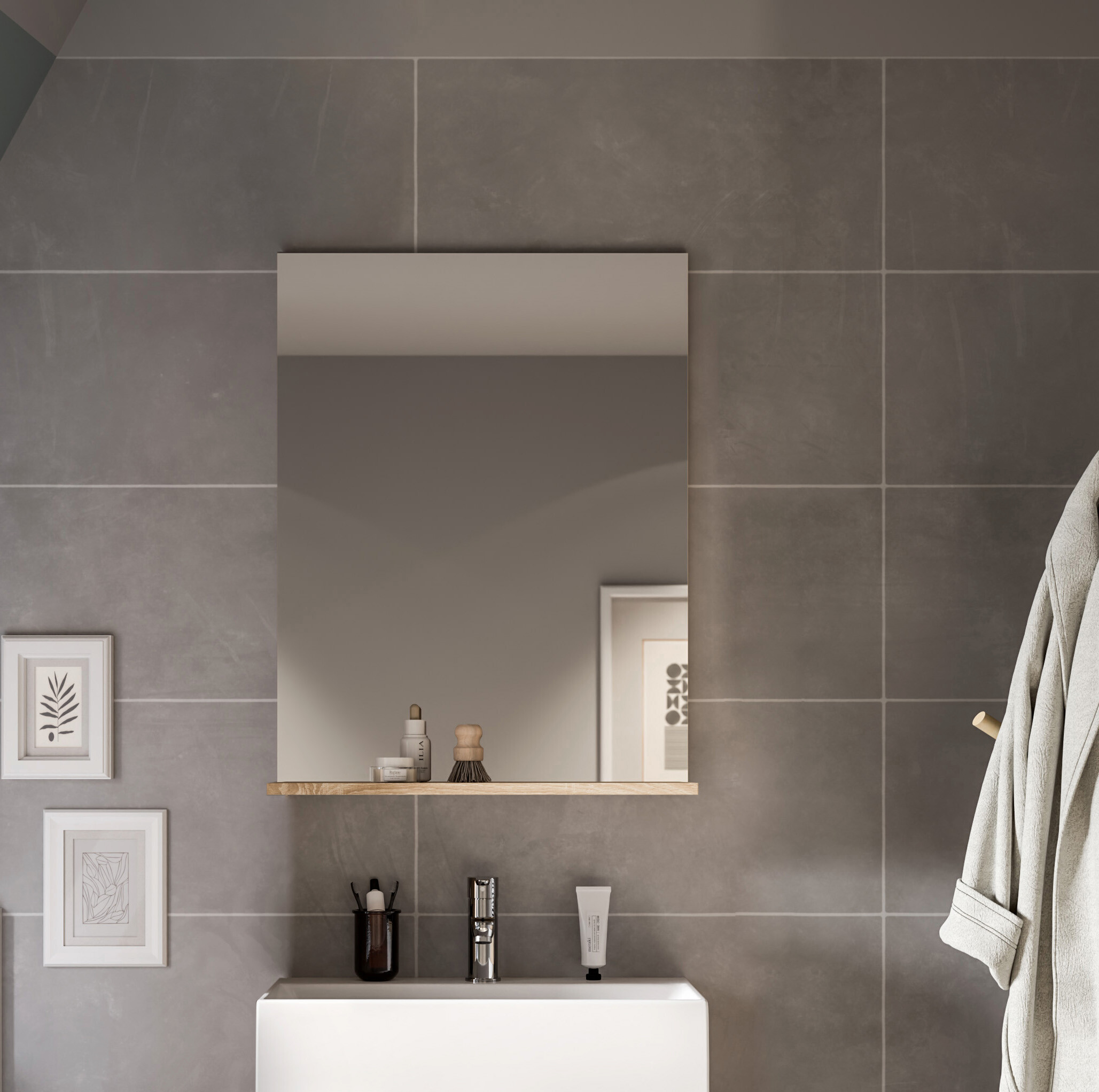 Badspiegel Lambada Eiche Sonoma Nachbildung weiß Hochglanz B/H/T: ca. 60x79x18 cm