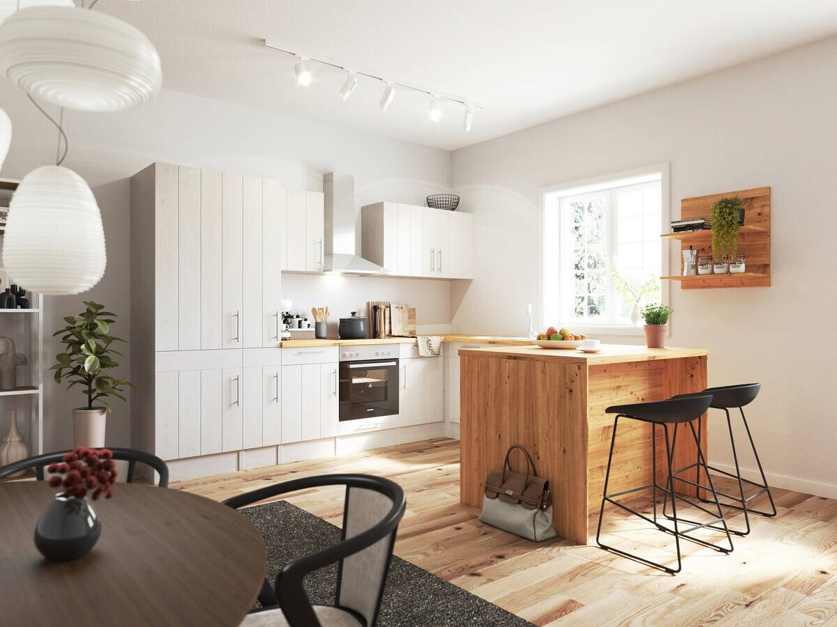 Respekta Winkelküche Anton weiß Lärche Nachbildung B/H/T: ca. 310x211x172 cm