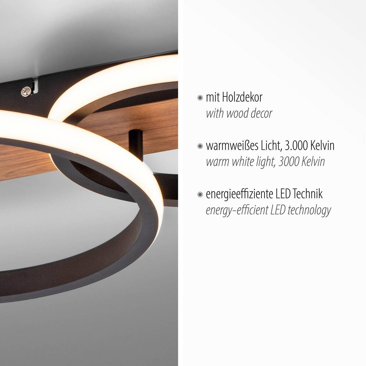 Just Light LED-Deckenleuchte TROOPER 15616-78 natur weiß schwarz Metall Kunststoff B/H/T: ca. 30x8x68 cm 1 Brennstellen