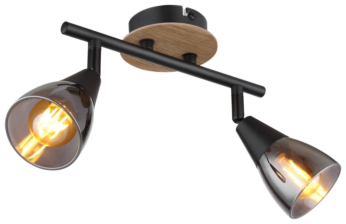 GLOBO Spot Mubby schwarz Rauch Metall Glas B/H/L: ca. 10x20x26 cm E14 2 Brennstellen