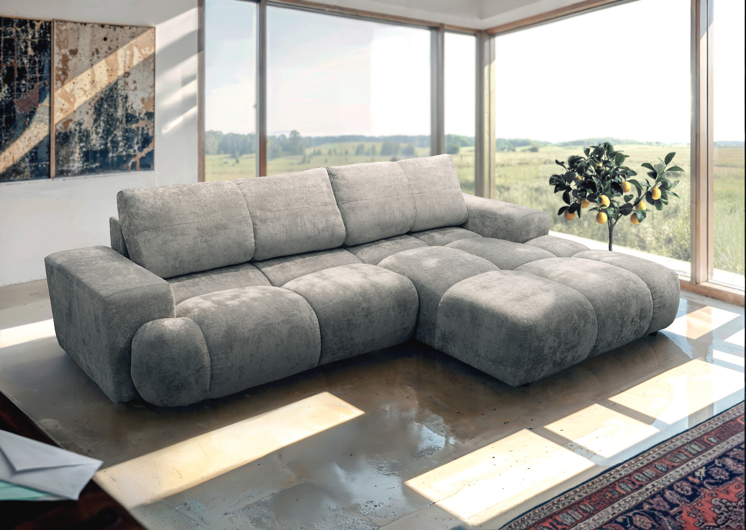 Ecksofa mit Bettfunktion grau Microfaser B/H/T: ca. 288x69x187 cm Ecksofa mit Bettfunktion grau Microfaser B/H/T: ca. 288x69x187 cm